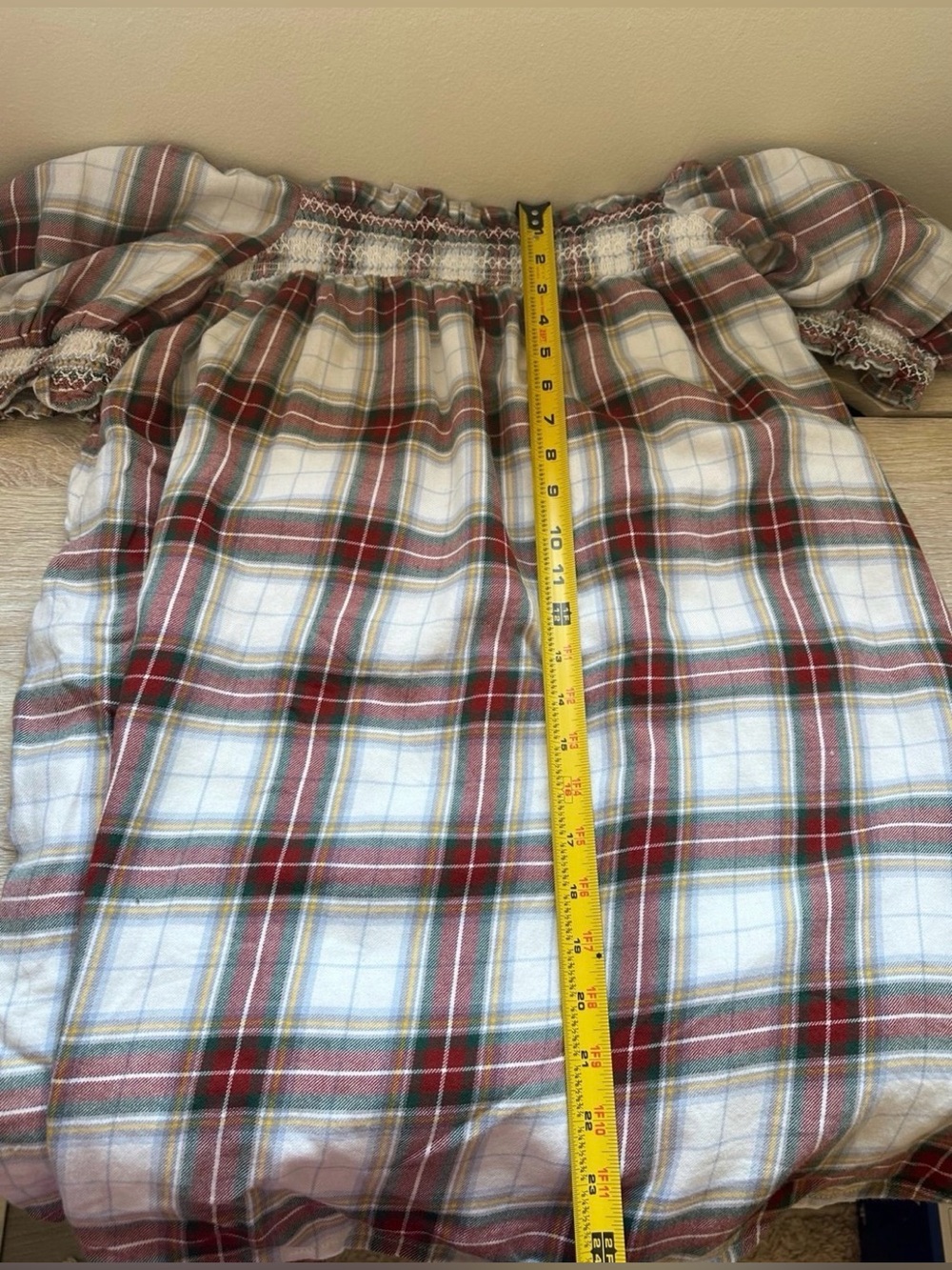 American Eagle Outfitters Plaid Smocked Peasant Dress in Red, Green, White - Picture 8 of 8